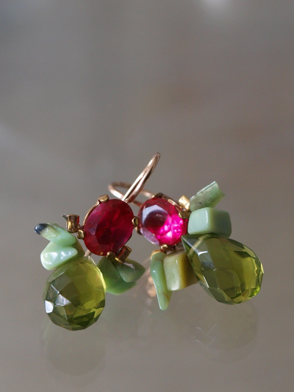 earrings Bee fuchsia crystal, chrysoprase